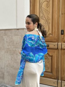 fular seda ensoñación azul